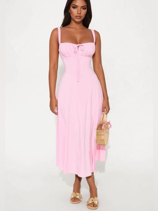 Fashion Nova Dresses & Skirts - Fashion Nova Oh Darling Poplin Midi Dress Pink Corset Lace Up NWT M